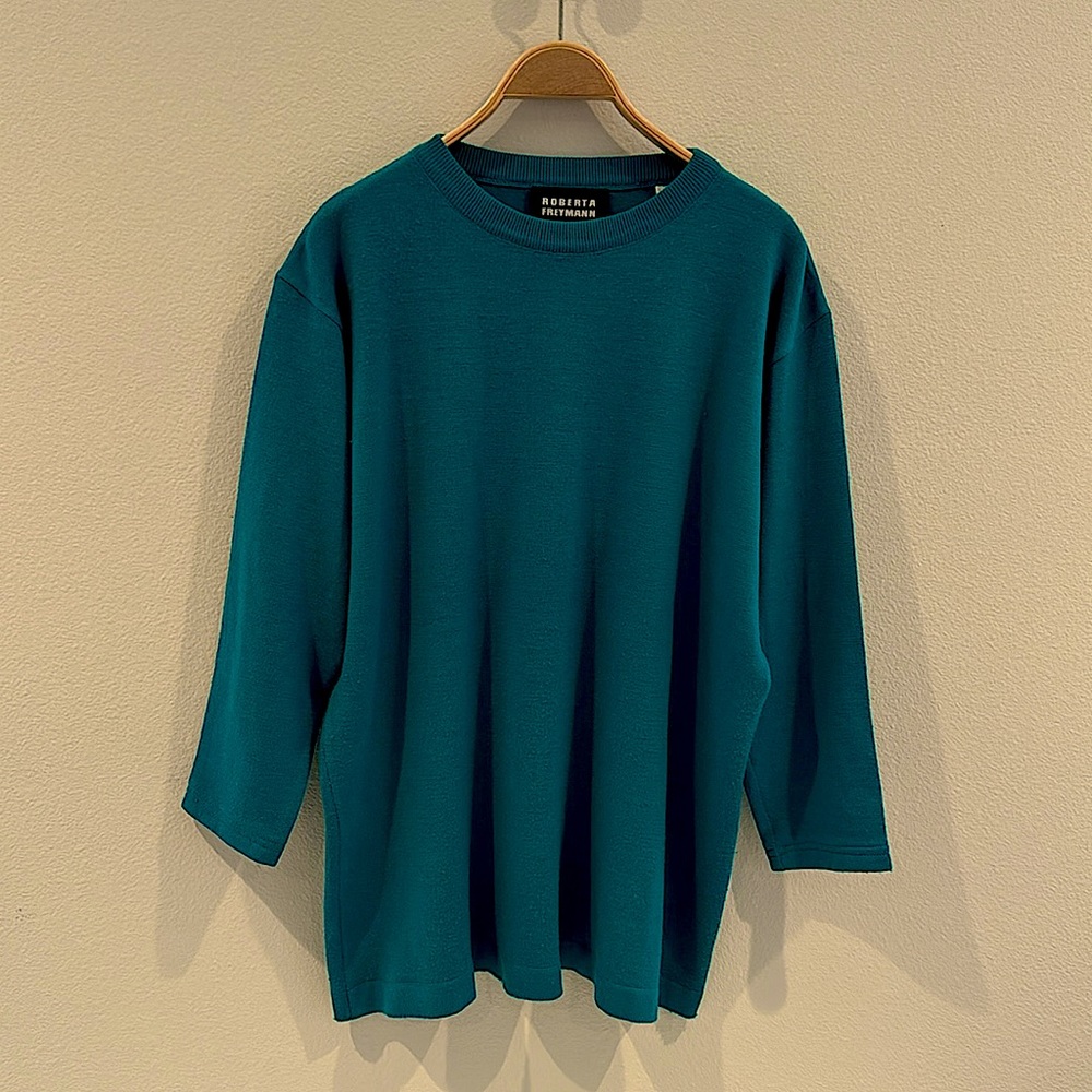 Merino Wool Tunic Sweater Crew Neck Relaxed Fit  in Teal - LG / EUC